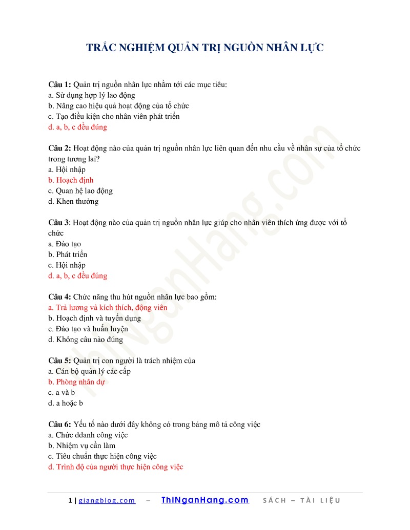 Câu hỏi về quản trị nhân sự