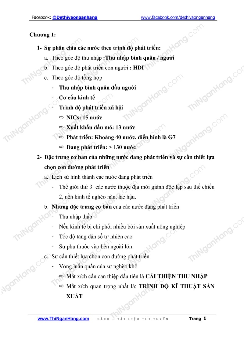 Ôn tập lý thuyết Kinh tế phát triển theo chương