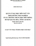 [Luận văn thạc sĩ] Quản lý dạy học môn ngữ văn theo hướng trải nghiệm ở các trường THPT huyện Quảng Hòa, tỉnh Cao Bằng