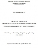 [Luận văn thạc sĩ] Students' perception on teacher's use of oral corrective feedback on speaking classes in Quy Nhon university