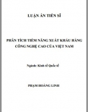 [Luận án tiến sĩ] Phân tích tiềm năng xuất khẩu hàng công nghệ cao của Việt Nam