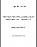 [Luận án tiến sĩ] Phân tích tiềm năng xuất khẩu hàng công nghệ cao của Việt Nam