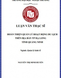 [Luận văn thạc sĩ] Hoàn thiện quản lý hoạt động du lịch trên địa bàn TP Hạ Long, tỉnh Quảng Ninh