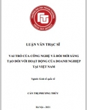 [Luận văn thạc sĩ] Vai trò của công nghệ và đổi mới sáng tạo đối với hoạt động của doanh nghiệp tại Việt Nam