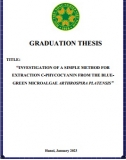 [Khóa luận tốt nghiệp] Investigation of a simple method for extraction c-phycocyanin from the blue-green microalgae arthrospira platensis