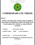 [Khóa luận tốt nghiệp] Effect of organic extracted nutrient solution on growth, yield of some leaf vegetables on vertical aquaponics system