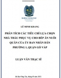 [Luận văn thạc sĩ] Phân tích các tiêu chí lựa chọn nhà thầu phục vụ cho bếp ăn nuôi quân của Ủy ban nhân dân Phường 1, Quận Gò Vấp,